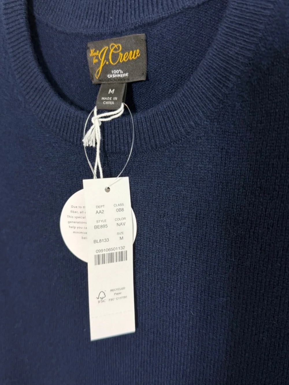 NWT J. Crew Men's Cashmere Sweater in Navy Size M